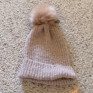 Aldo winter hat pink with faux fur Pom Pom